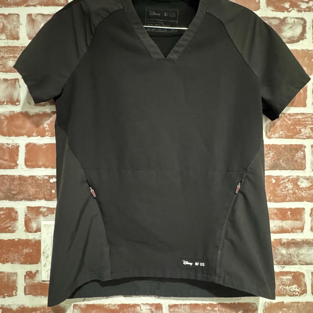 FIGS Disney Mickey Mouse Scrub Top Black V Neck Zip Pocket XXS W20SW1042 - Picture 8 of 9